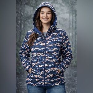 Columbia Packable Rain Jacket XL Camo Hooded Lightweight Windbreaker